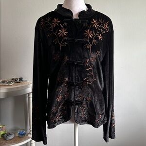 [Coldwater Creek] Embroidered Black Velvet Women's Top - Size Medium